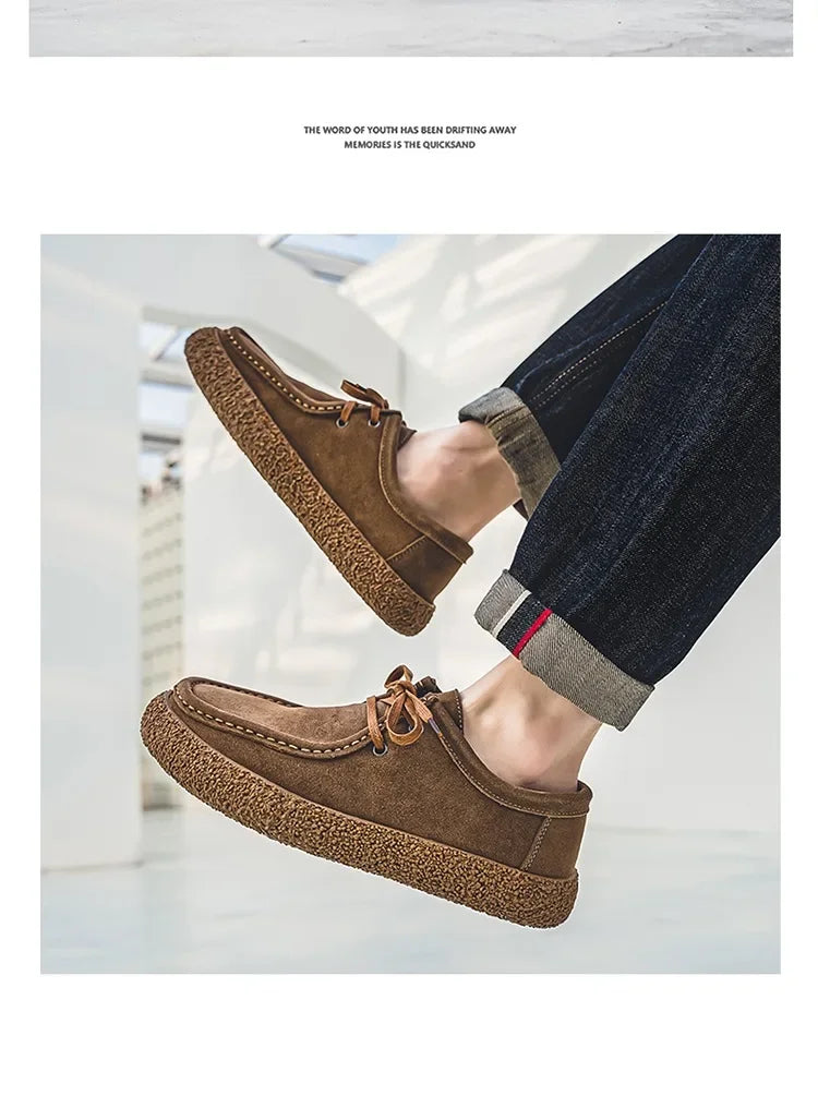 Retro casual men luxury brown suede leather loafers comfor soft sole driving shoes walking sneakers spring autumn moccasin