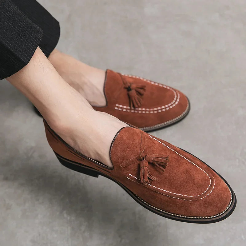 Men's Casual Shoes Suede Genuine Leather Mens Fashion Slip-on Party Wedding Tassels Loafers Men Comfortable Driving Flats New