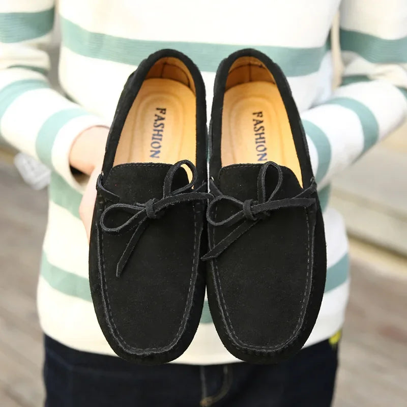 Loafers Men Handmade Leather Shoes Casual Driving Flats Slip-on Moccasins Boat Shoes Plus Size Lace-up lazy bean shoes