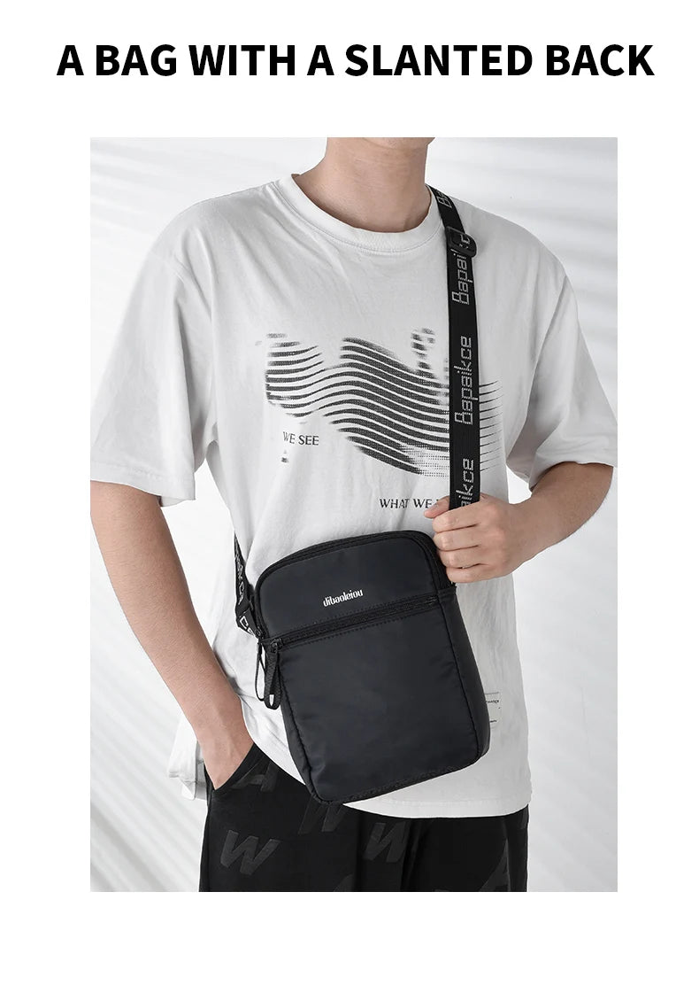 Messenger Sling Bag Men's Fashionable Waterproof Oxford Cloth Zipper Pocket Mobile Phone Bag Travel Men's Crossbody Bag