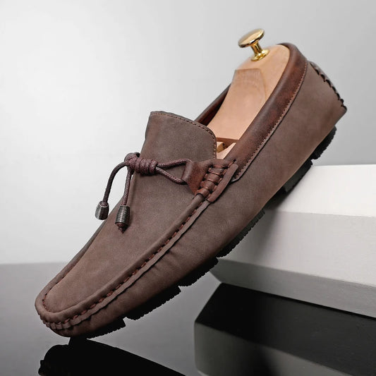 Genuine Leather Mens Driving Shoes Formal Mens Casual Loafers Moccasins Breathable Slip on Male Boat Shoes Leisure Walking Flats