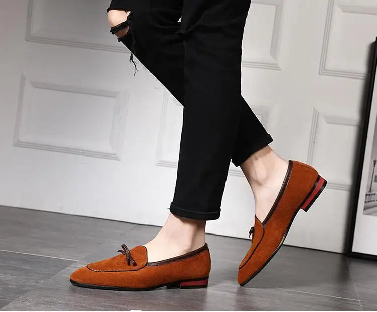 Men's Casual Shoes with Bowknot Genuine Suede Leather Trendy Party Wedding Loafers Flats Mens Driving Moccasins EUR Sizes 38-48