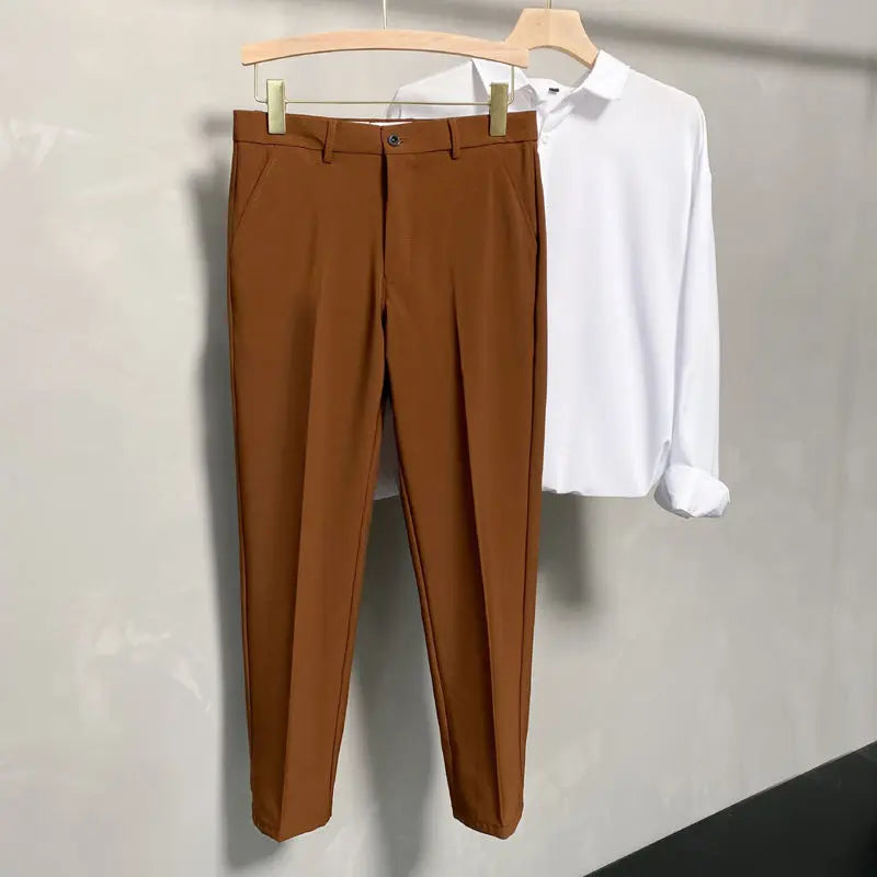 Suit Pants Men Leisure Straight Drape Korean Classic Fashion Business Casual Formal Wear Nine Point Solid Trousers Male H171