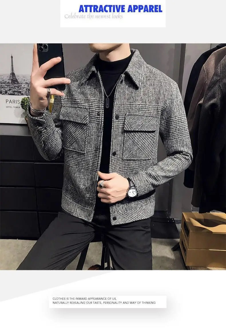 Trendy Autumn and Winter New Men's Jacket Fashionable Jacquard Tweed Style Casual Lapel Closer Fit For Leisure Casual Scenes