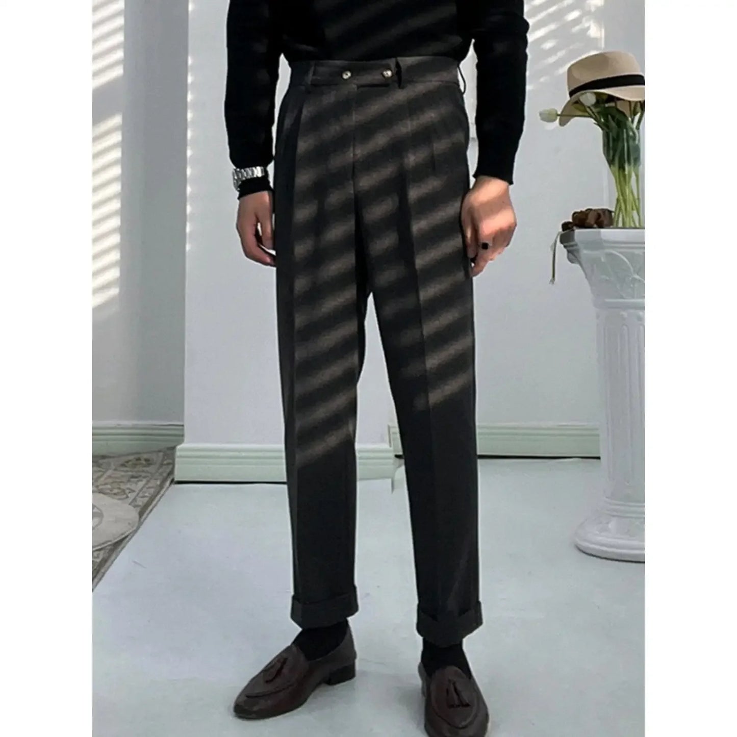 Autumn/Winter Thickened Woolen Trousers For Men Slimming Straight-Leg Draped Casual Pants High-Waisted Business Gentleman Trouse