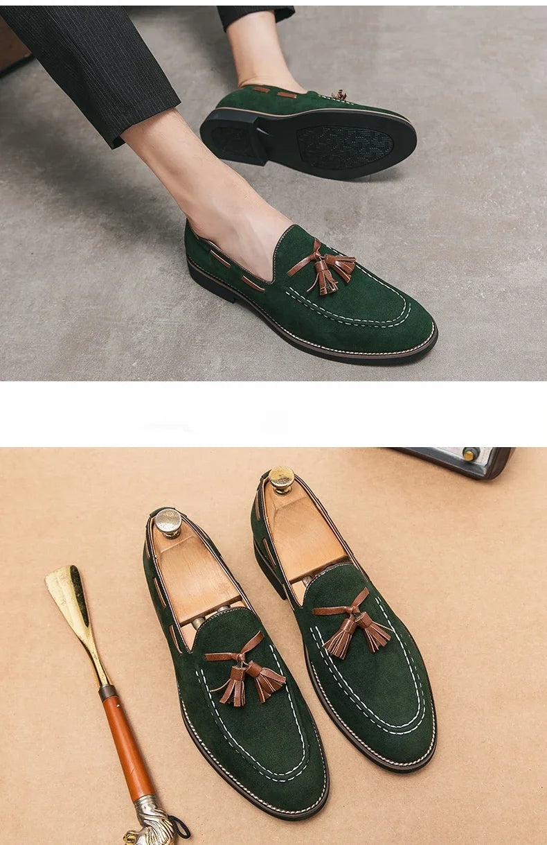 Men's Casual Shoes Suede Genuine Leather Mens Fashion Slip-on Party Wedding Tassels Loafers Men Comfortable Driving Flats New