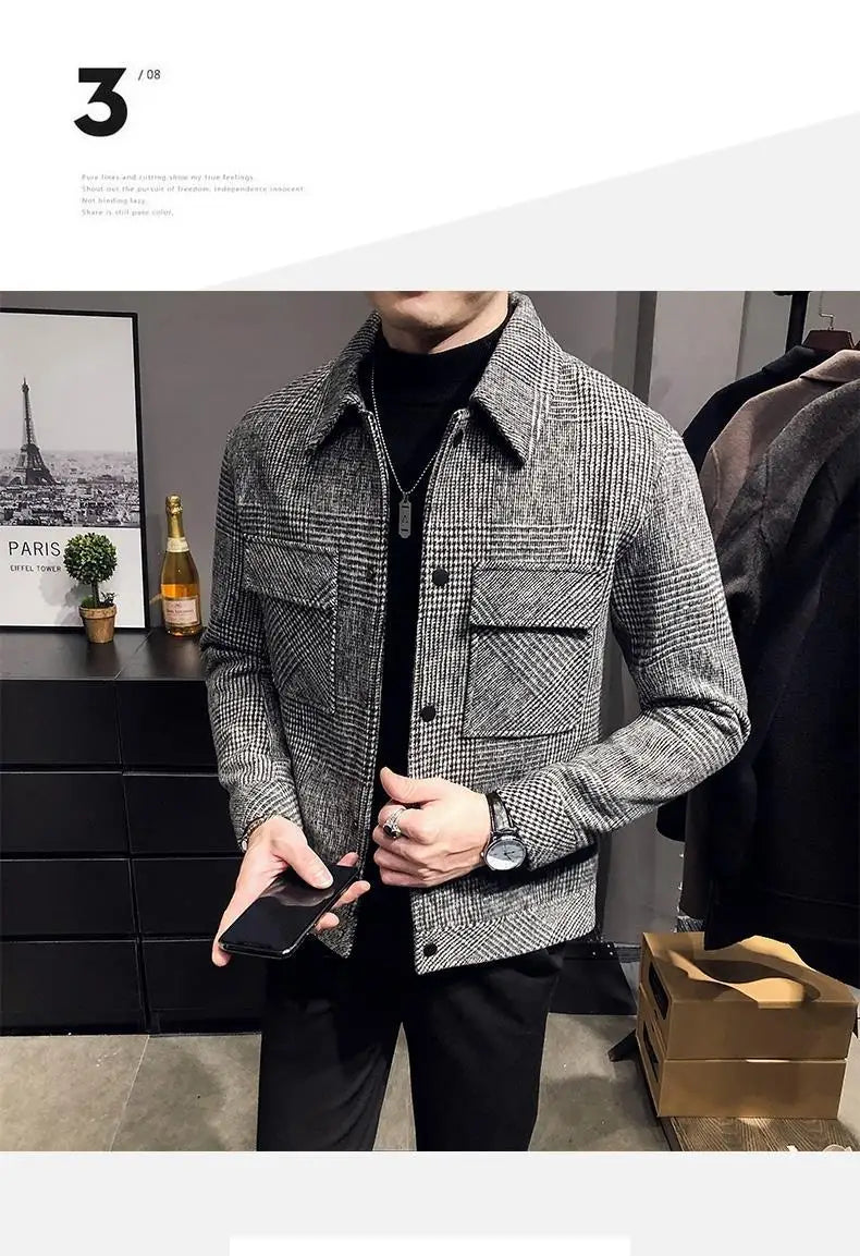 Trendy Autumn and Winter New Men's Jacket Fashionable Jacquard Tweed Style Casual Lapel Closer Fit For Leisure Casual Scenes