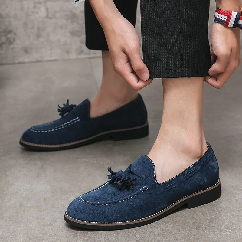 Men's Casual Shoes Suede Genuine Leather Mens Fashion Slip-on Party Wedding Tassels Loafers Men Comfortable Driving Flats New