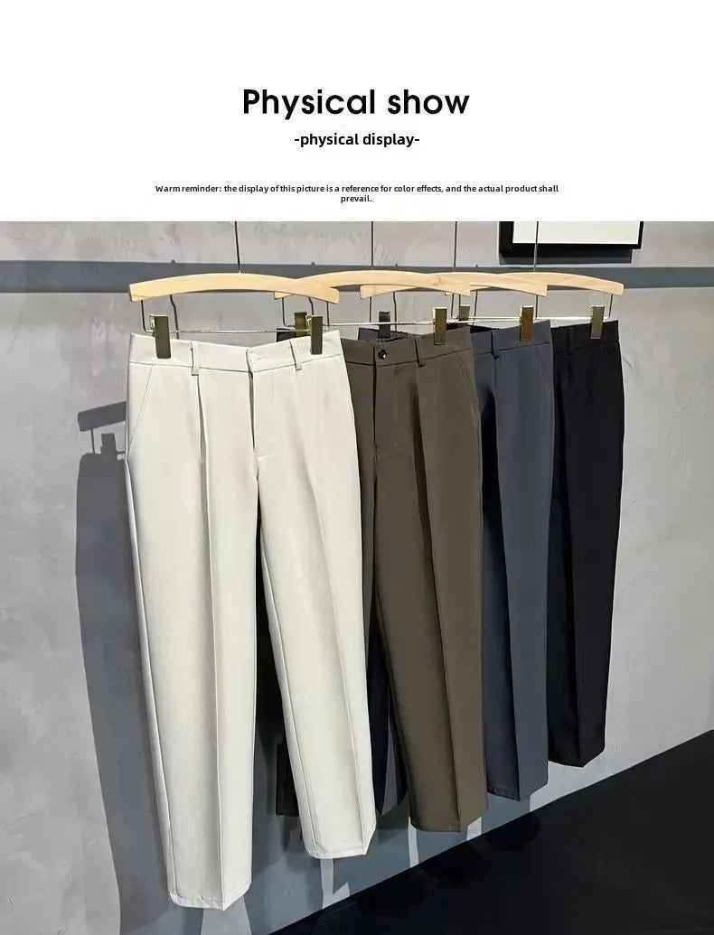 Men's Casual Half-High Waist Slim-Fit Suit Pants Spring Autumn Business No Ironing Required Fashionable Nine-Foot Length