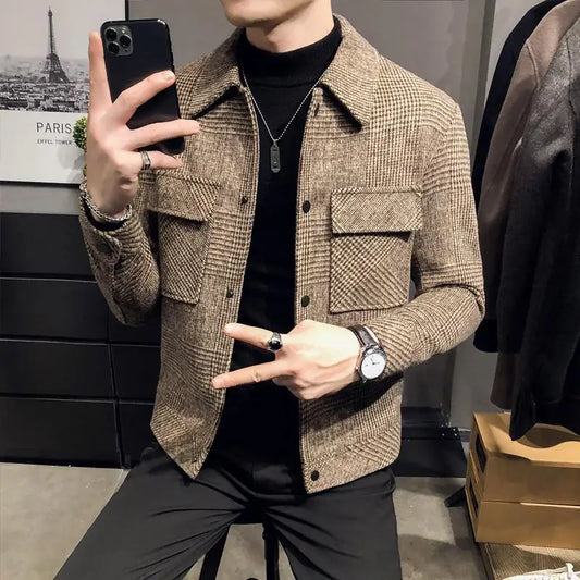 Trendy Autumn and Winter New Men's Jacket Fashionable Jacquard Tweed Style Casual Lapel Closer Fit For Leisure Casual Scenes