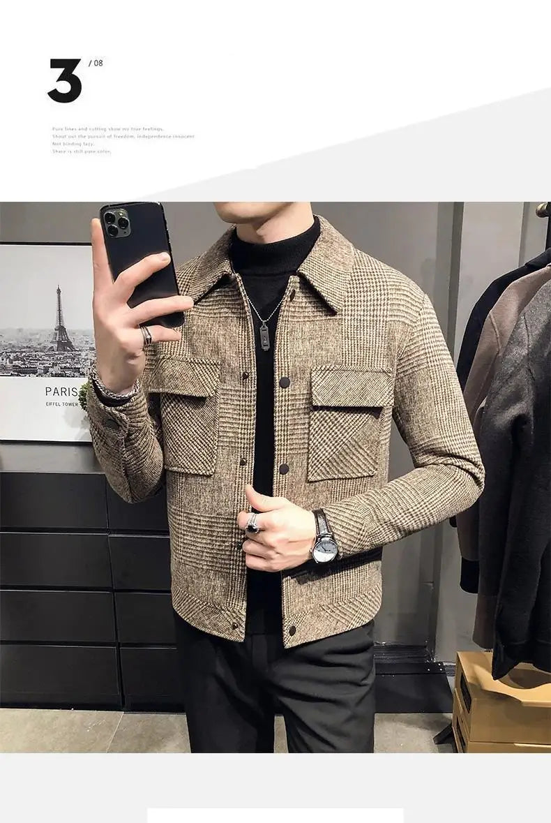 Trendy Autumn and Winter New Men's Jacket Fashionable Jacquard Tweed Style Casual Lapel Closer Fit For Leisure Casual Scenes