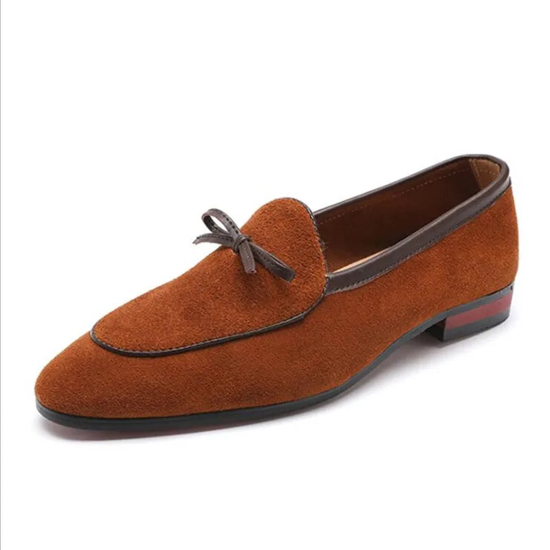 Men's Casual Shoes with Bowknot Genuine Suede Leather Trendy Party Wedding Loafers Flats Mens Driving Moccasins EUR Sizes 38-48