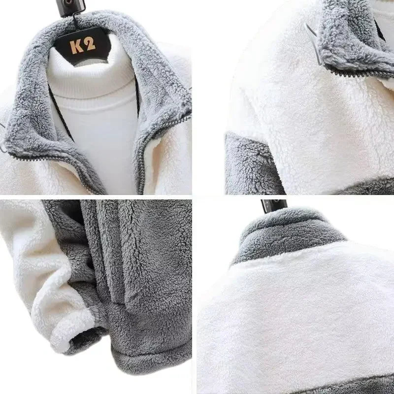 Thickened Fleece-lined Warm Men's Jacket Cotton Coat Woolen Material For Winter Season Stylish Comfortable Outerwear