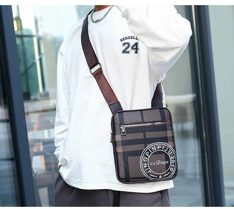 Men's Small Bag Handbag Business Style PU Leather Male Crossbody Bag Phone Bag Vintage Pattern Design Men's Handbag Shoulder Bag