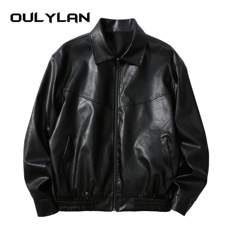 Winter Casual Motorcycle Biker Pu Leather Outwear Male Clothing 2024 Fashion Design Black Leather Coat for Men Women