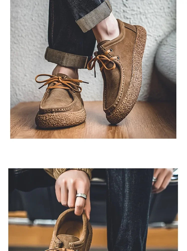 Retro casual men luxury brown suede leather loafers comfor soft sole driving shoes walking sneakers spring autumn moccasin