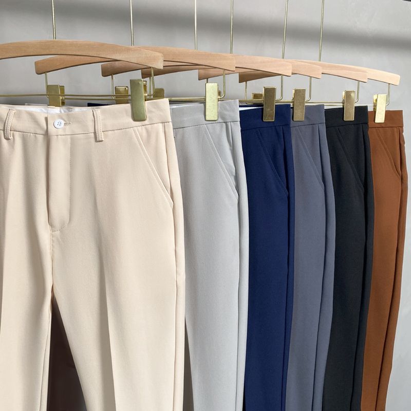 Suit Pants Men Leisure Straight Drape Korean Classic Fashion Business Casual Formal Wear Nine Point Solid Trousers Male H171