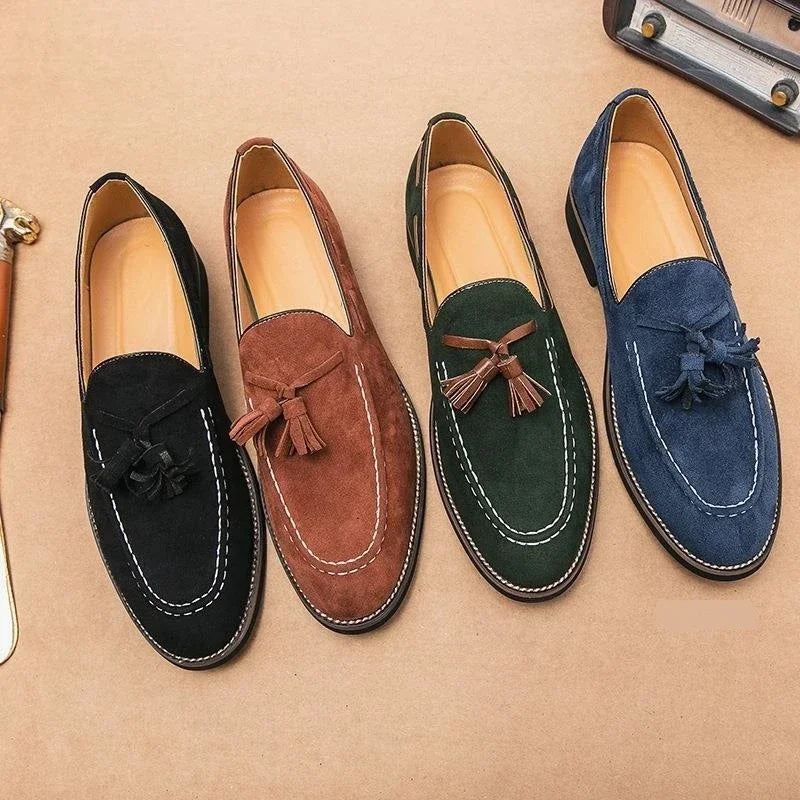 Men's Casual Shoes Suede Genuine Leather Mens Fashion Slip-on Party Wedding Tassels Loafers Men Comfortable Driving Flats New