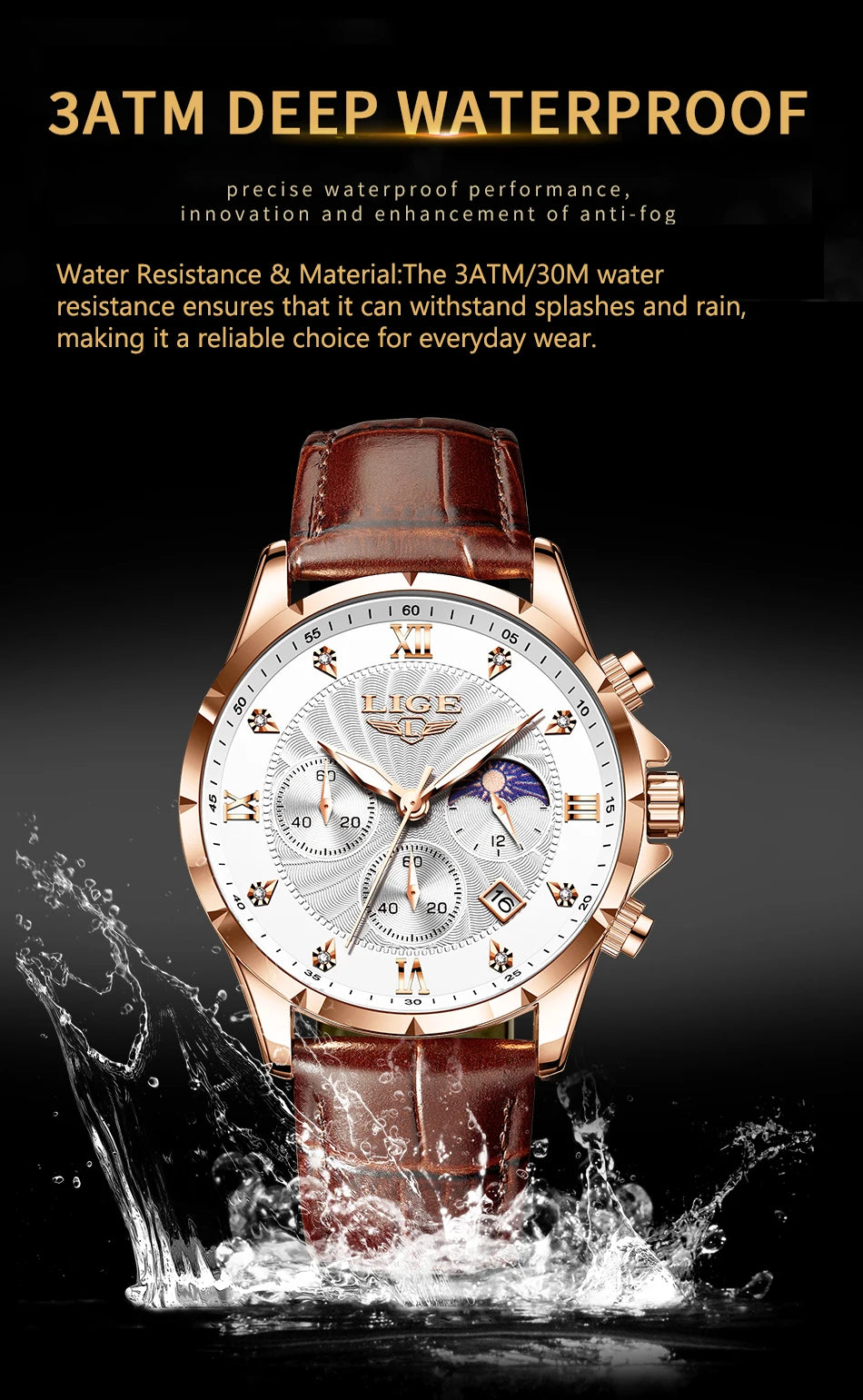 2024 Watches Luxury Men LIGE Brand Fashion Quartz Watches Business Casual Clock Leather Waterproof Mens Wristwatch Reloj Hombre