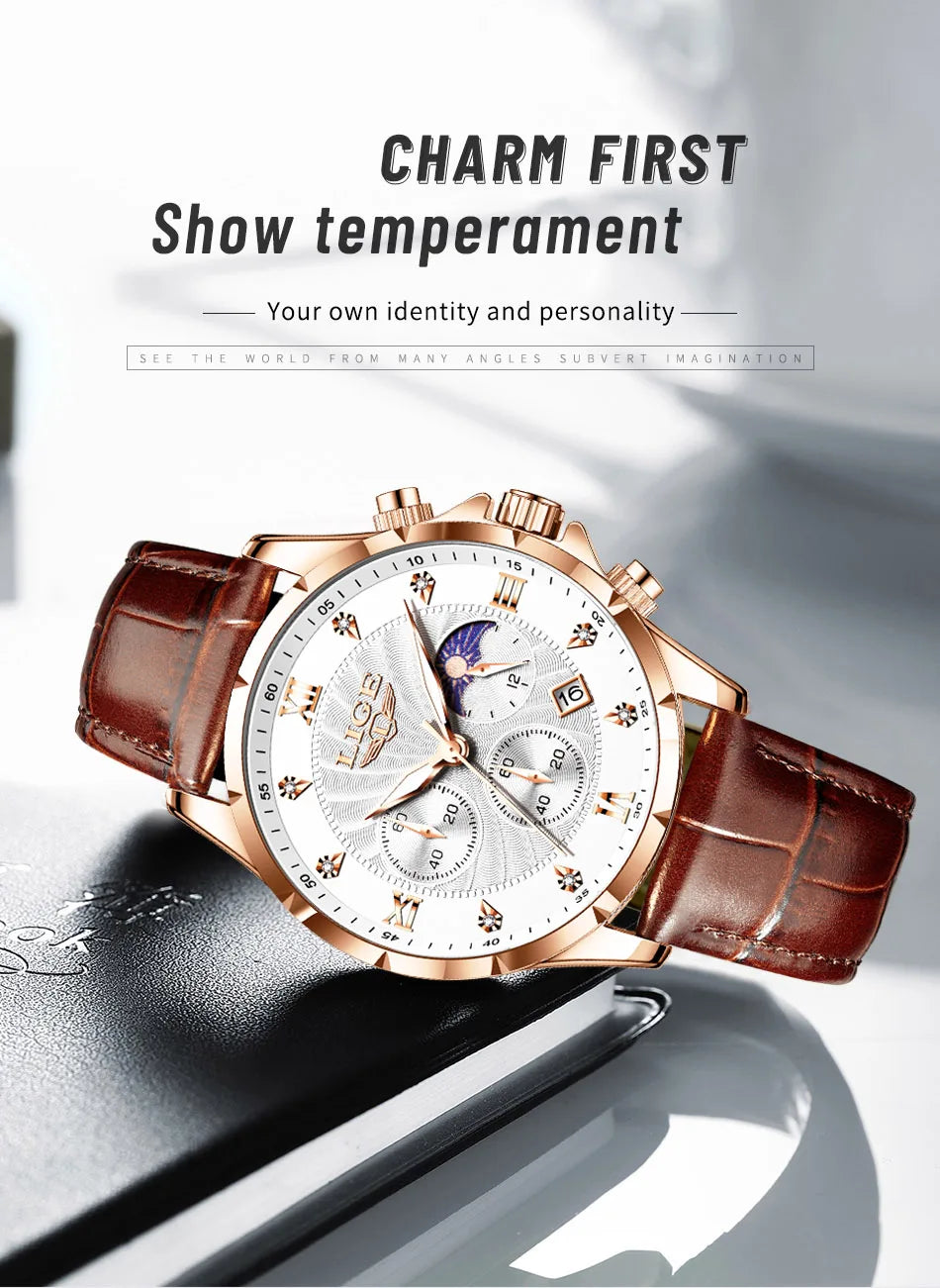 2024 Watches Luxury Men LIGE Brand Fashion Quartz Watches Business Casual Clock Leather Waterproof Mens Wristwatch Reloj Hombre