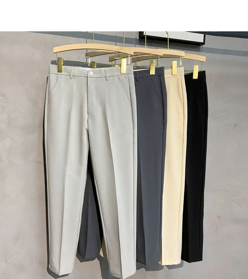 Suit Pants Men Leisure Straight Drape Korean Classic Fashion Business Casual Formal Wear Nine Point Solid Trousers Male H171