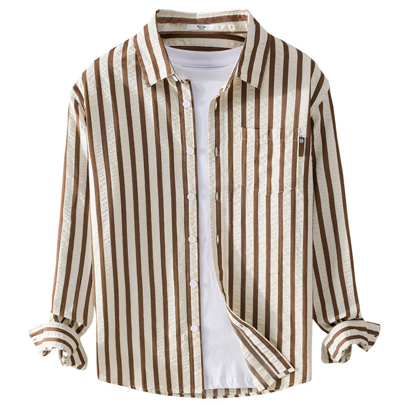 Men's Spring And Autumn Wear Striped Long Sleeve Shirt